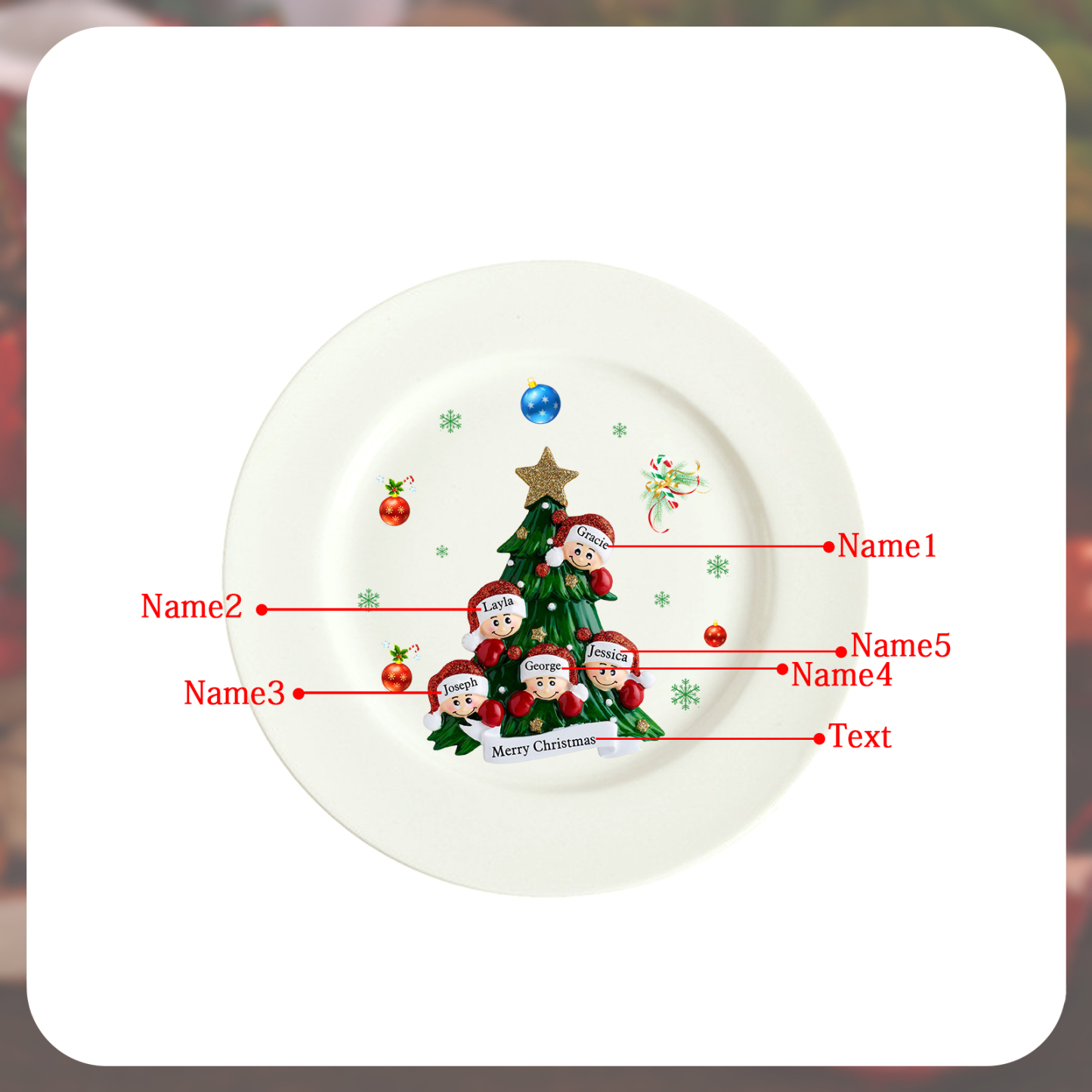 Personalised Christmas Plates for Friends with 2-6 Names A Festive Gift