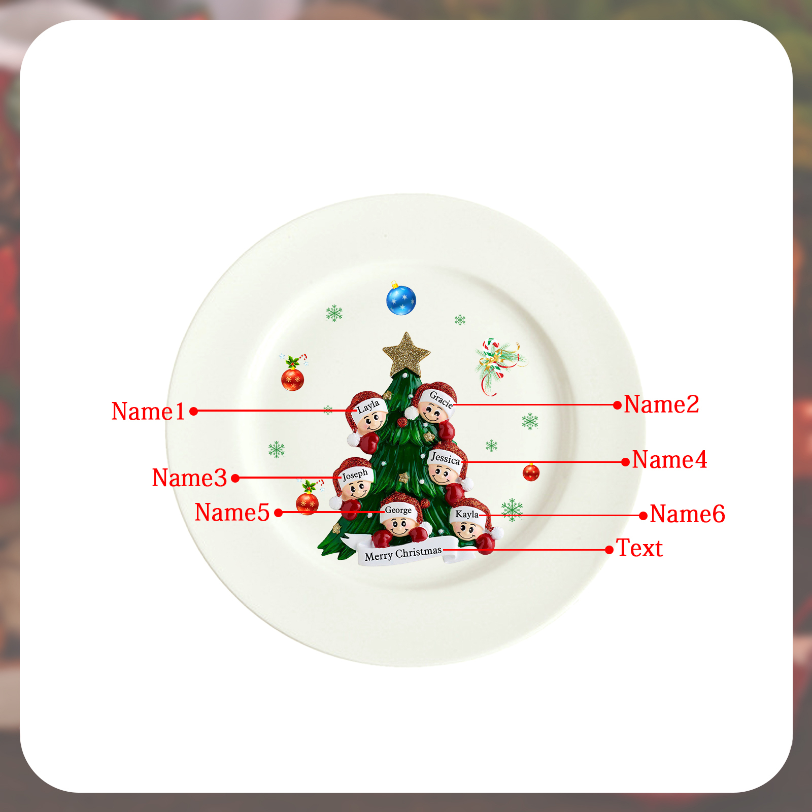 Personalised Christmas Plates for Friends with 2-6 Names A Festive Gift