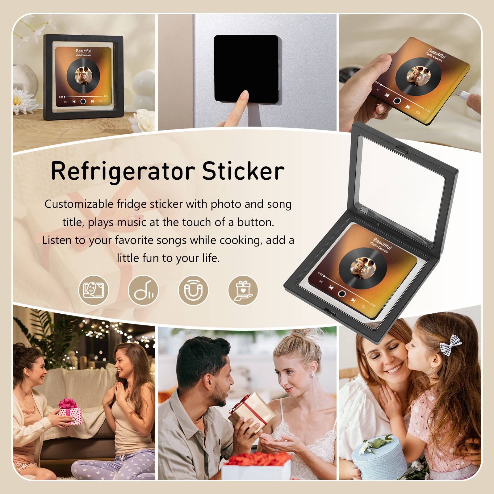 Personalised Music Fridge Magnets That Play Songs Customised Album Music Magnets for Fridge with Photo Christmas Valentine's Day Gifts for Couples