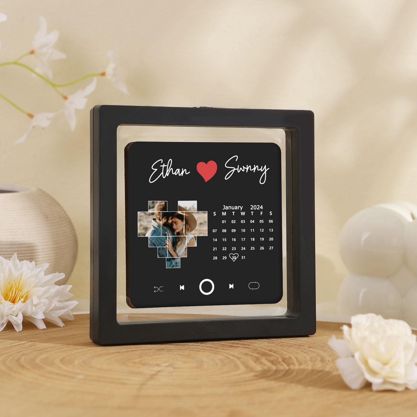 Personalised Music Fridge Magnets with 1 Photo 2 Names and Calendar Custom Gift for Couples
