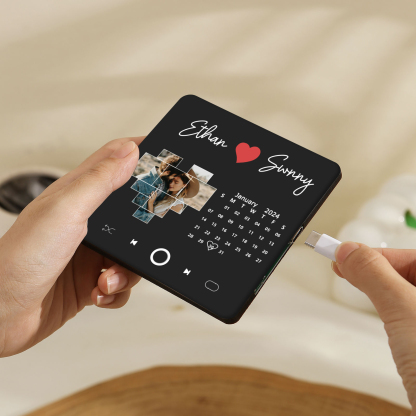 Personalised Music Fridge Magnets with 1 Photo 2 Names and Calendar Custom Gift for Couples