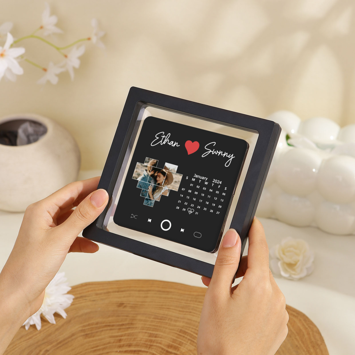 Personalised Music Fridge Magnets with 1 Photo 2 Names and Calendar Custom Gift for Couples