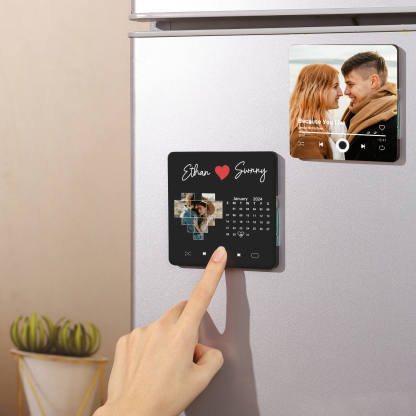 Personalised Music Fridge Magnets with 1 Photo 2 Names and Calendar Custom Gift for Couples