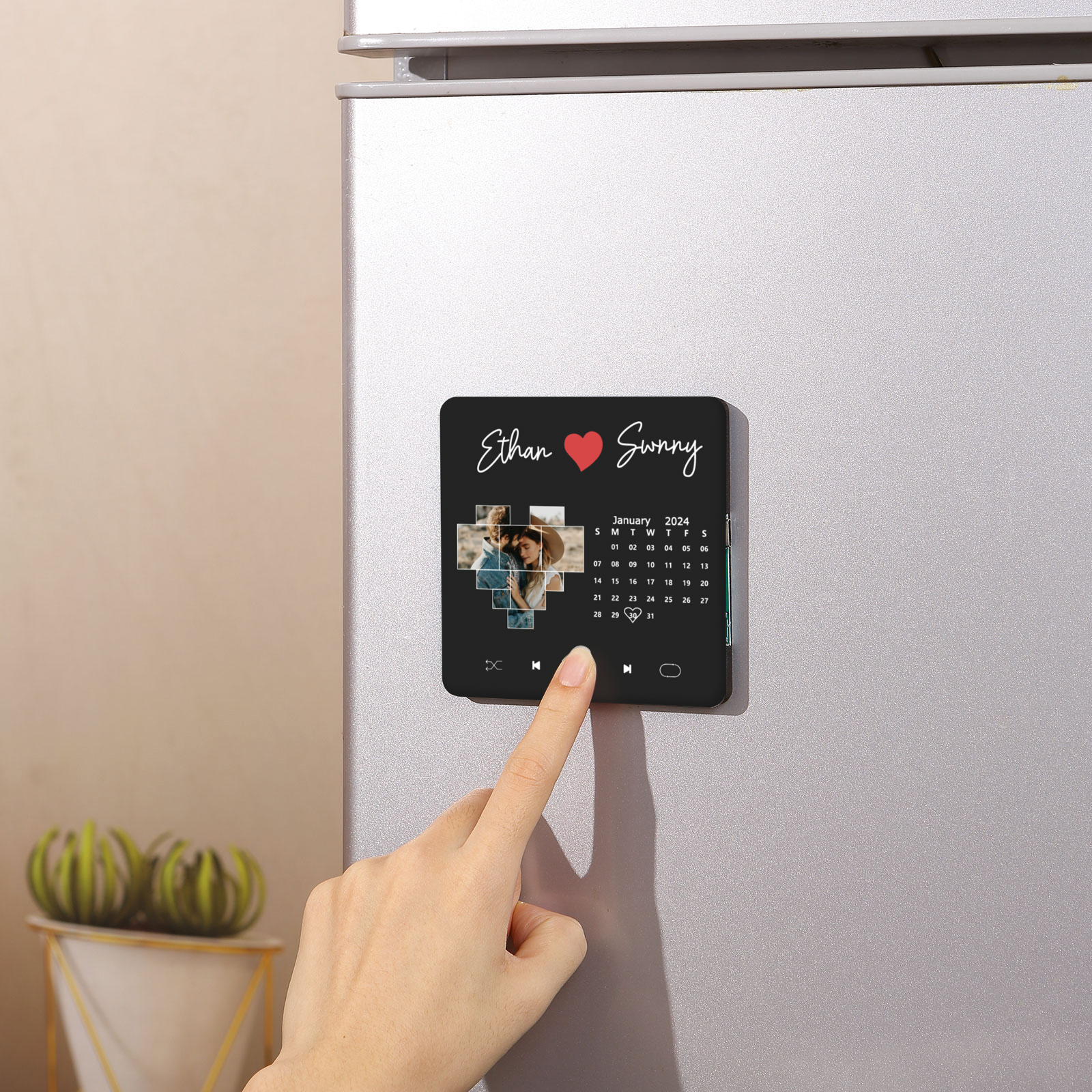 Personalised Music Fridge Magnets with 1 Photo 2 Names and Calendar Custom Gift for Couples
