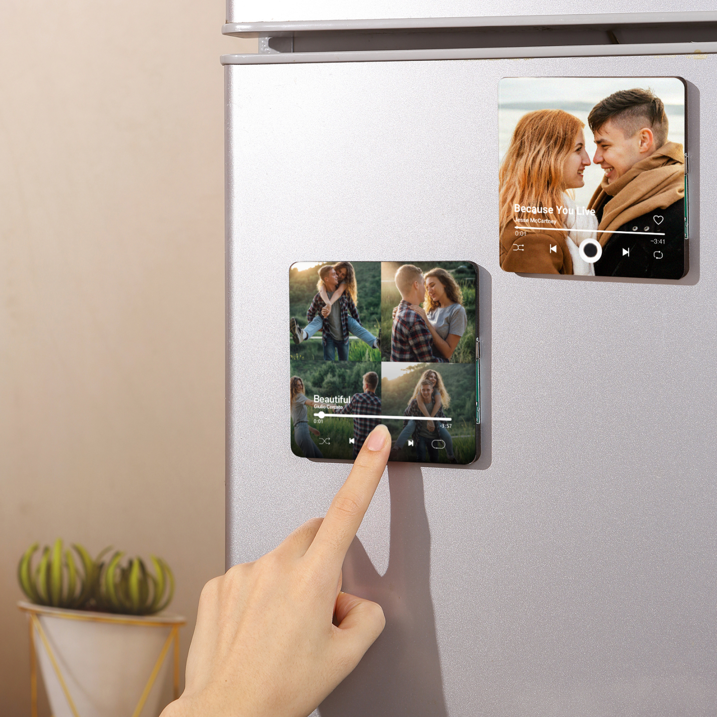 Personalised Music Fridge Magnets with 4 Photos  Custom Gift for Couples with Photos and Song