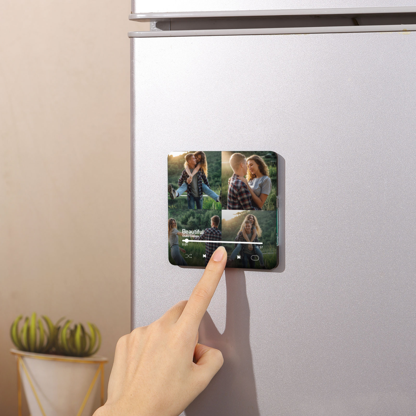 Personalised Music Fridge Magnets with 4 Photos  Custom Gift for Couples with Photos and Song
