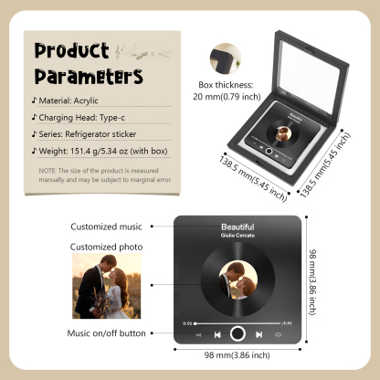 Personalised Music Fridge Magnets for Couples Custom Photo Heartwarming Gift for Loved Ones