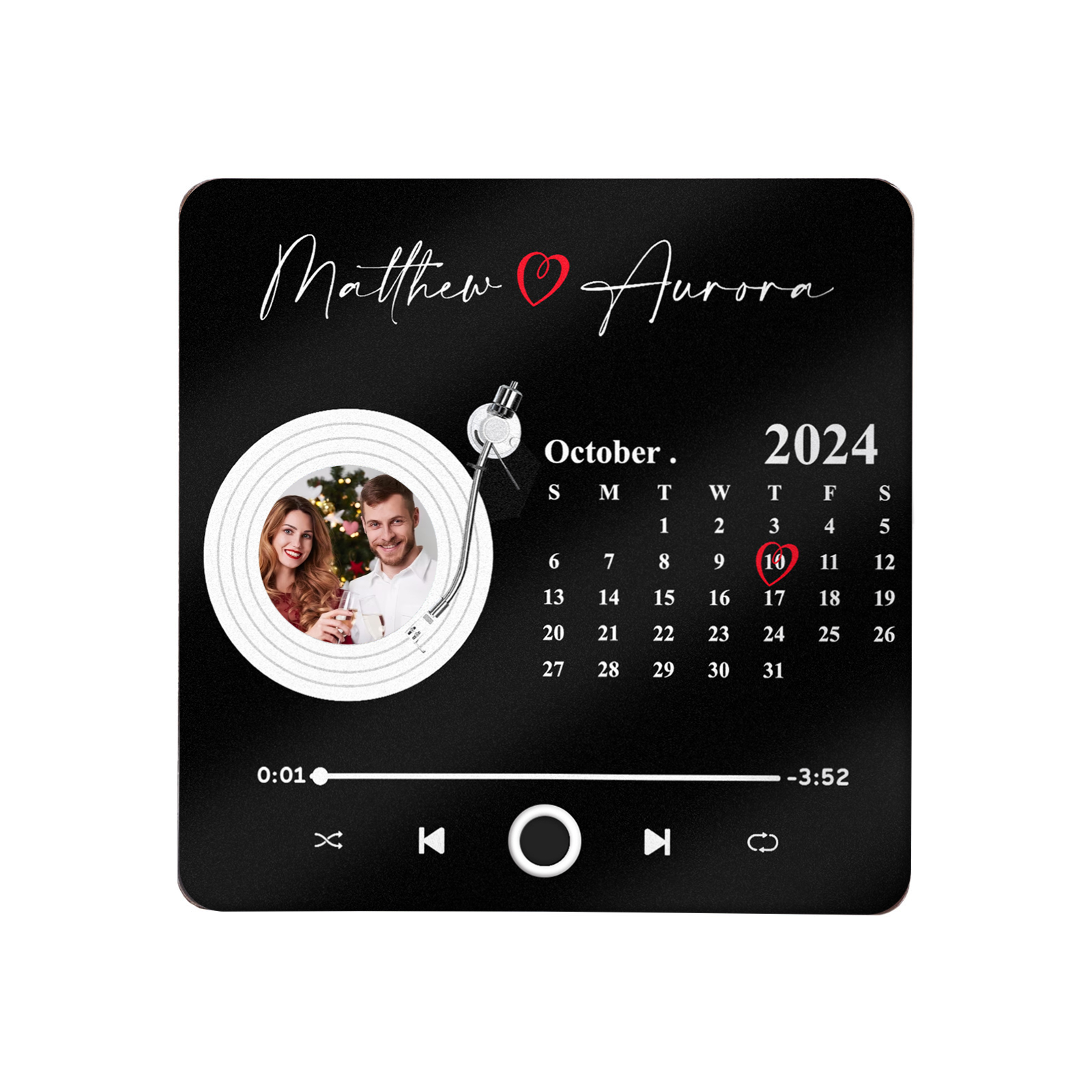 Personalised Music Fridge Magnet with Photo Date and 2 Names Unique Gift for Couples