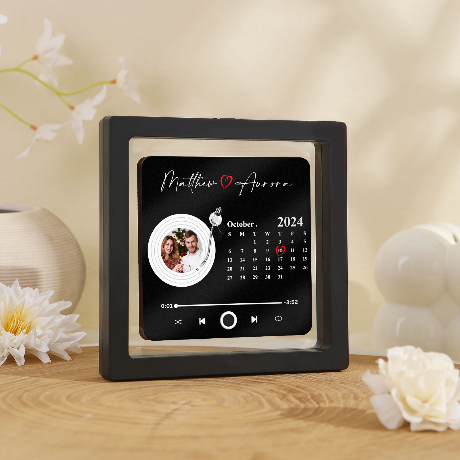 Personalised Music Fridge Magnet with Photo Date and 2 Names Unique Gift for Couples