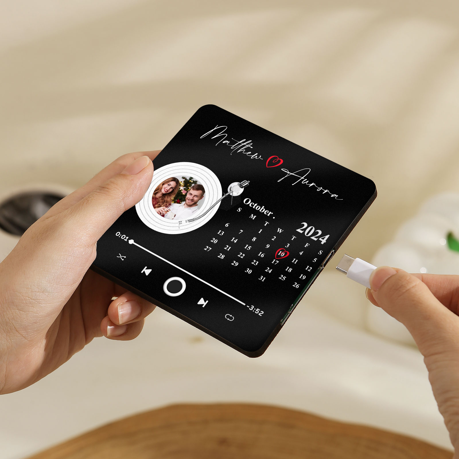 Personalised Music Fridge Magnet with Photo Date and 2 Names Unique Gift for Couples