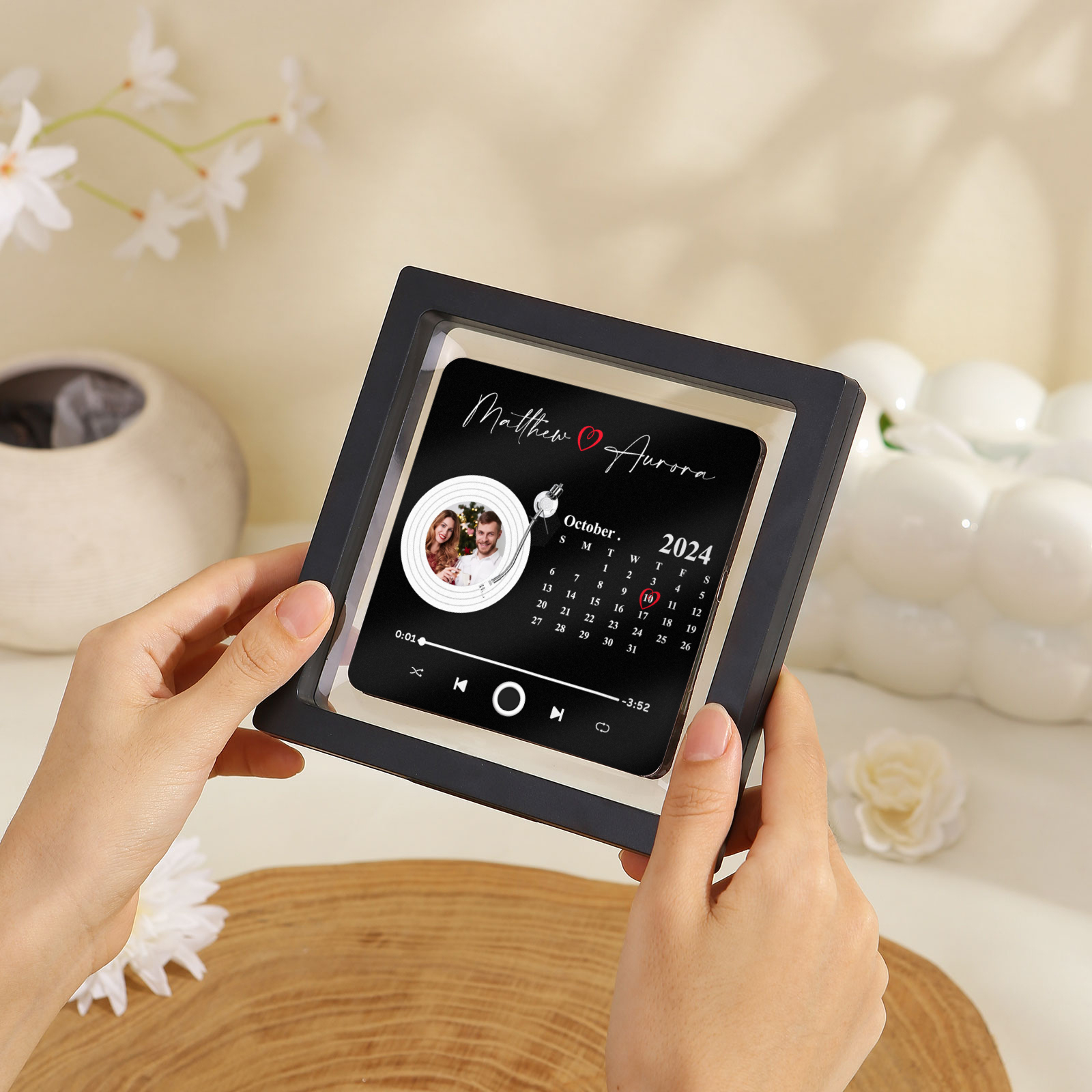 Personalised Music Fridge Magnet with Photo Date and 2 Names Unique Gift for Couples