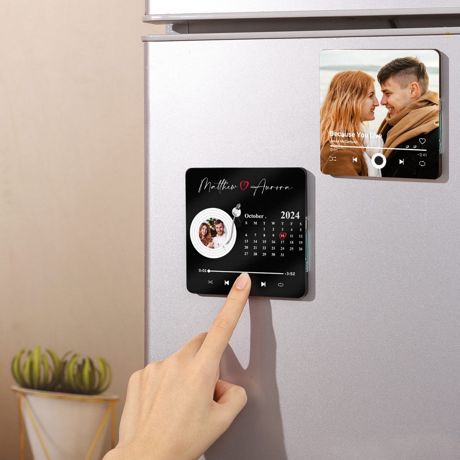 Personalised Music Fridge Magnet with Photo Date and 2 Names Unique Gift for Couples