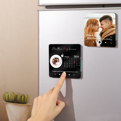 Personalised Music Fridge Magnet with Photo Date and 2 Names Unique Gift for Couples