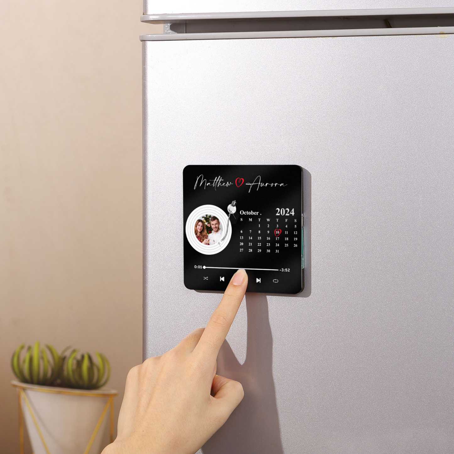 Personalised Music Fridge Magnet with Photo Date and 2 Names Unique Gift for Couples