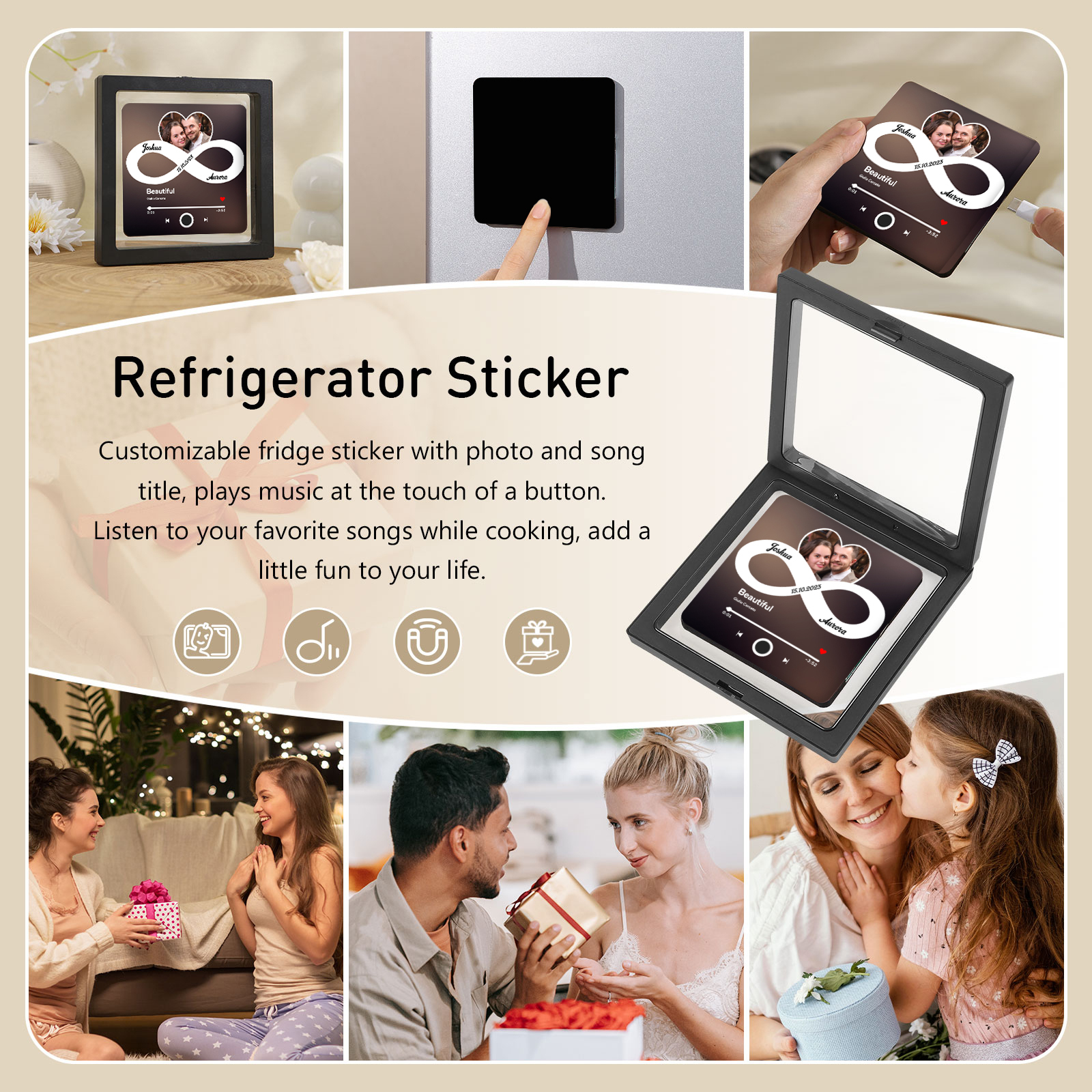 Personalised Infinity Album Music Fridge Magnet with Custom Photo 2 Names and Date Plays Songs