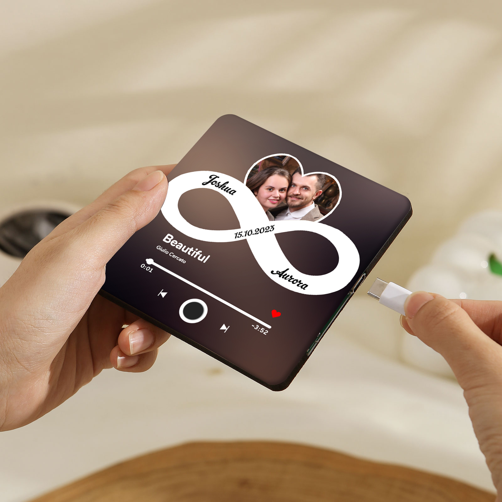 Personalised Infinity Album Music Fridge Magnet with Custom Photo 2 Names and Date Plays Songs