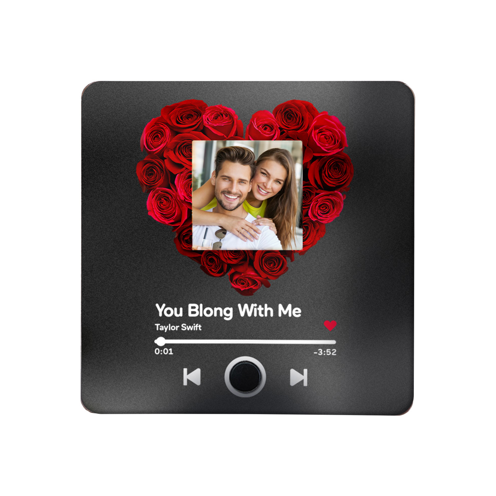 Personalised Album Music Fridge Magnet Heart Shaped with Roses Custom Photo & Song Gift for Couple