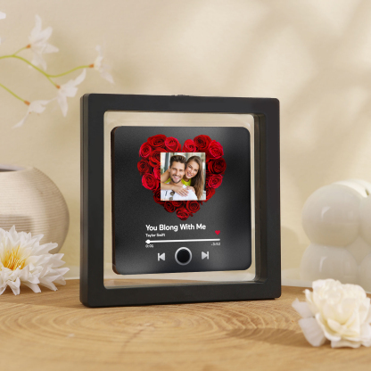 Personalised Album Music Fridge Magnet Heart Shaped with Roses Custom Photo & Song Gift for Couple