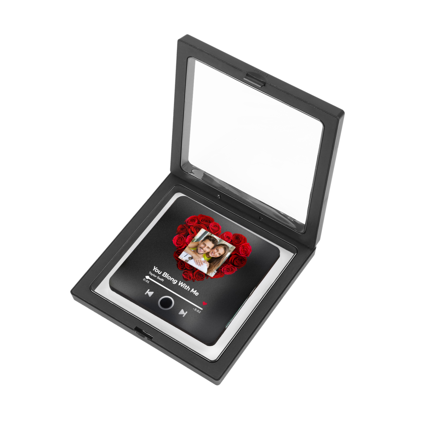 Personalised Album Music Fridge Magnet Heart Shaped with Roses Custom Photo & Song Gift for Couple