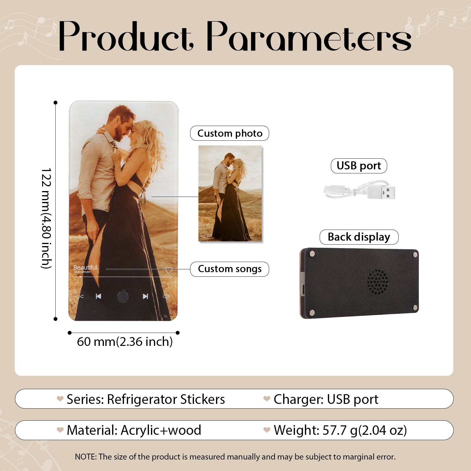 Personalised Fridge Magnet with Music Custom Photo & Song Valentine’s Day Gift for Couples