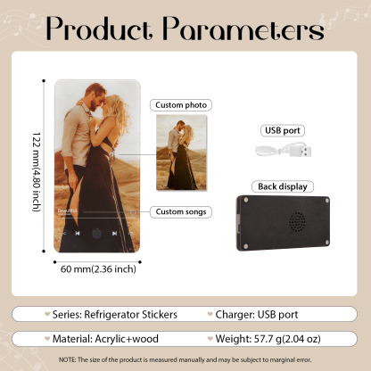 Personalised Fridge Magnet with Music Custom Photo & Song Valentine’s Day Gift for Couples