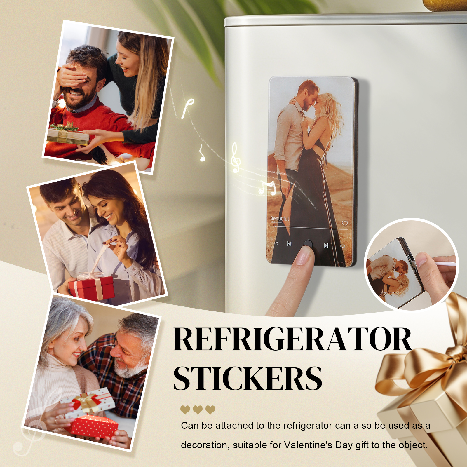 Personalised Fridge Magnet with Music Custom Photo & Song Valentine’s Day Gift for Couples