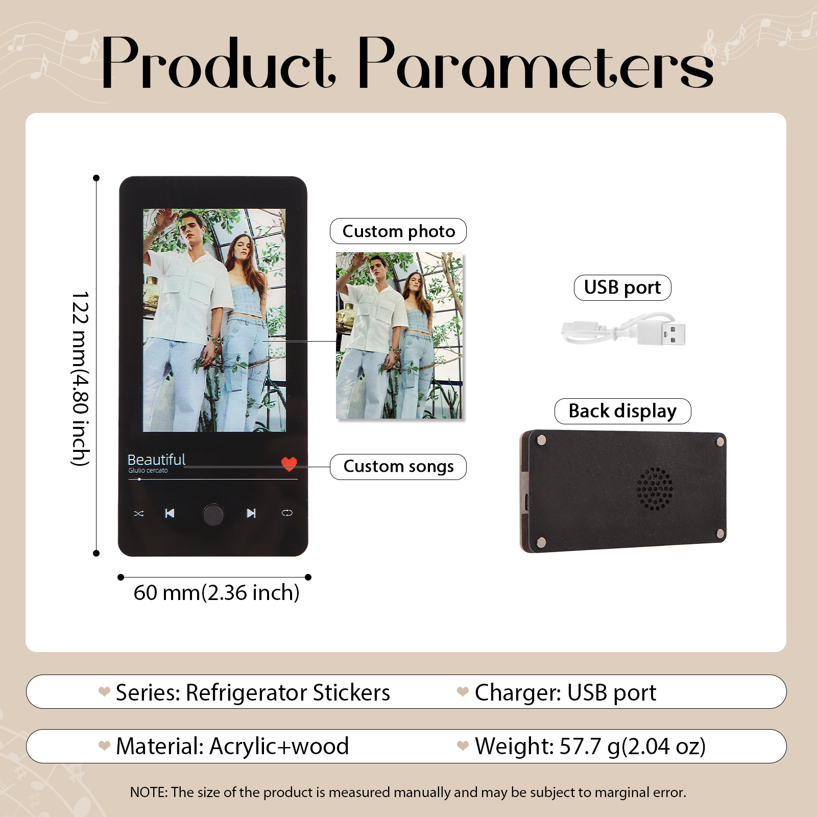 Personalised Fridge Magnet with Music Custom Photo & Song Valentine’s Day Gift for Couples