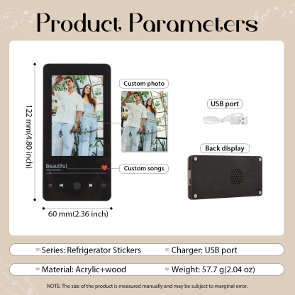 Personalised Fridge Magnet with Music Custom Photo & Song Valentine’s Day Gift for Couples