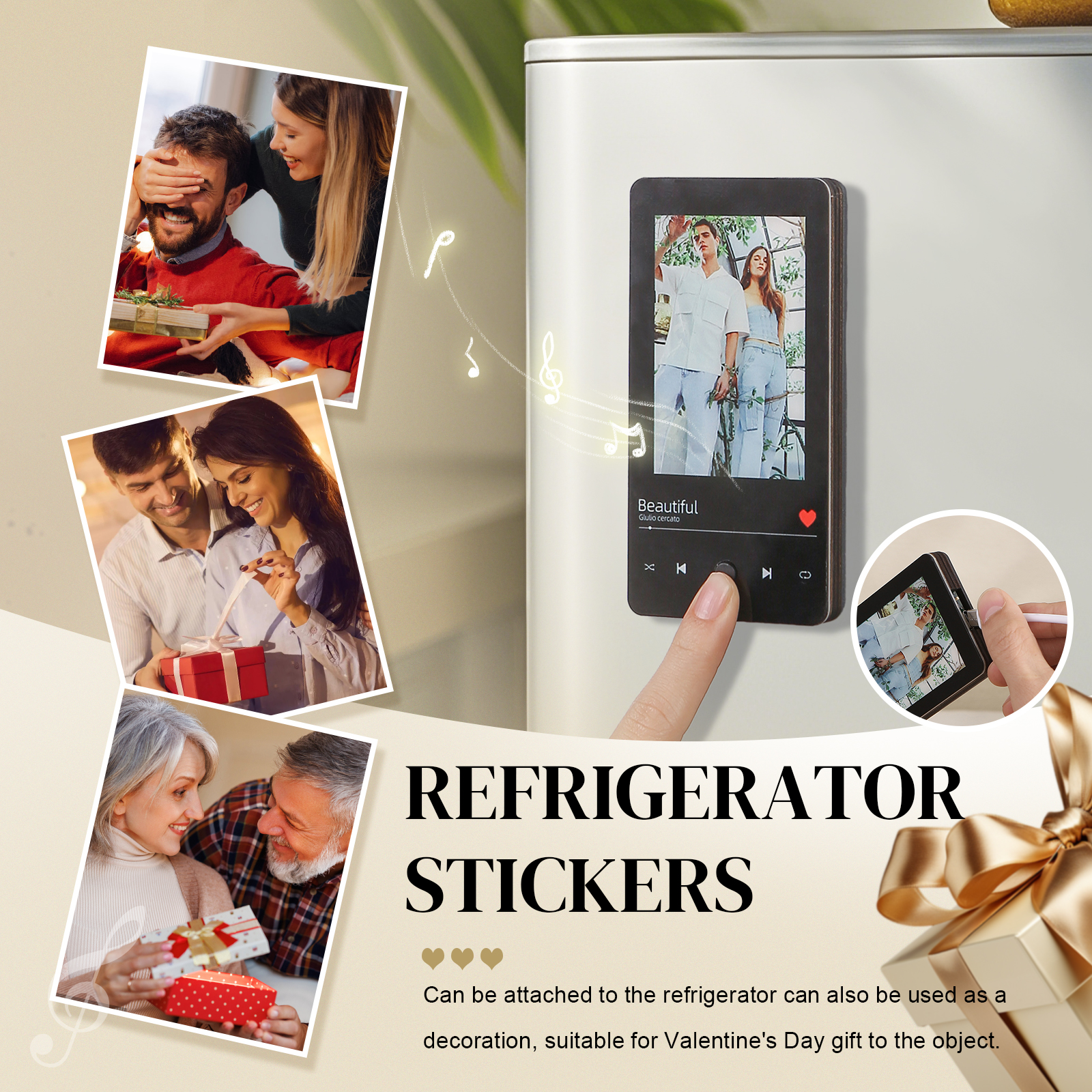 Personalised Fridge Magnet with Music Custom Photo & Song Valentine’s Day Gift for Couples