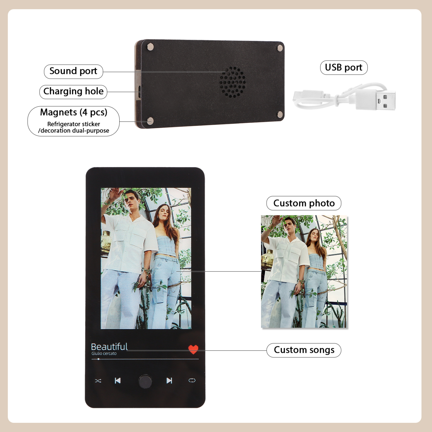 Personalised Fridge Magnet with Music Custom Photo & Song Valentine’s Day Gift for Couples