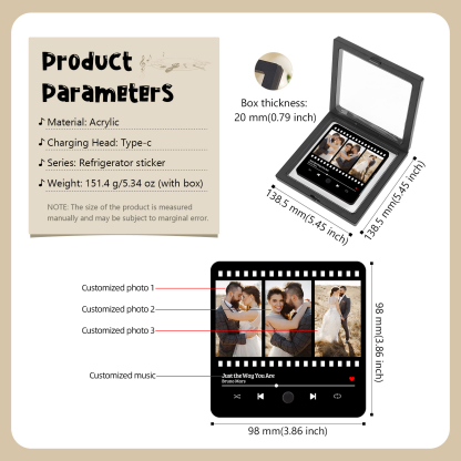 Personalised Music Fridge Magnet 3 Photos and Song Gift for Couple