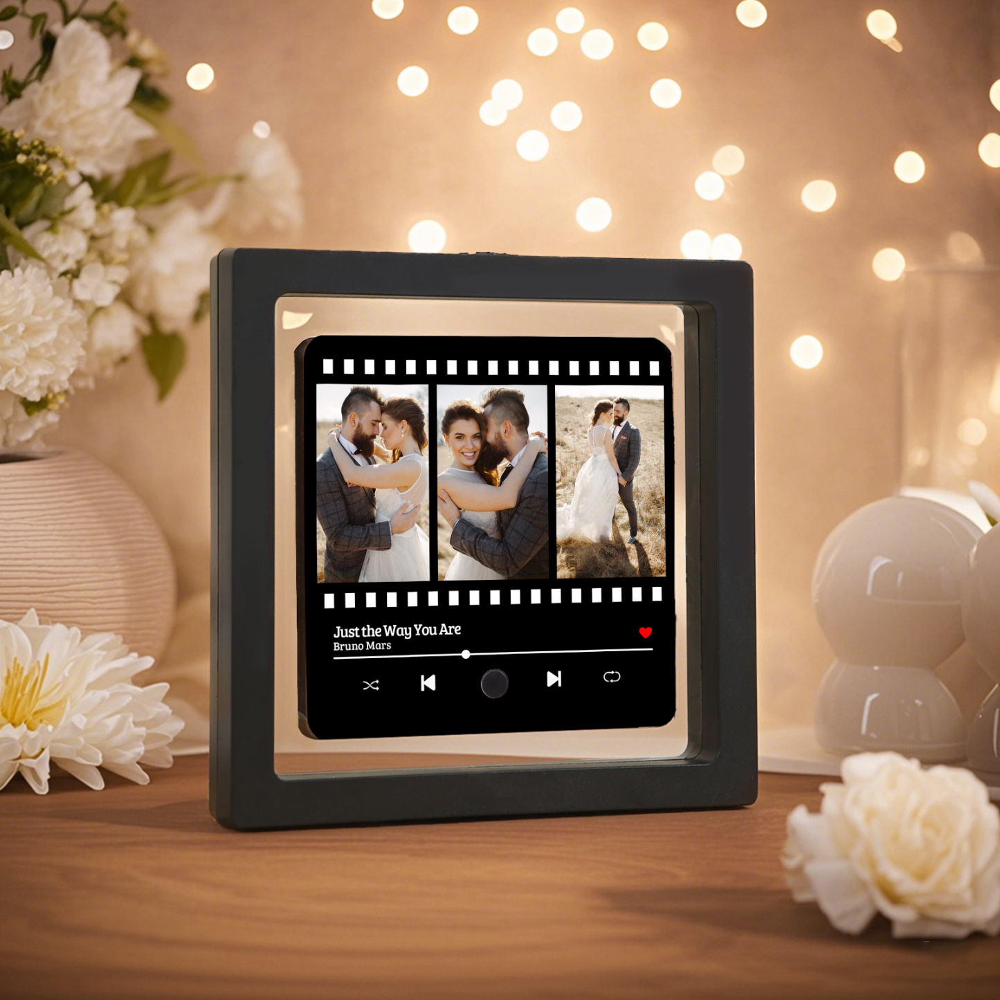 Personalised Music Fridge Magnet 3 Photos and Song Gift for Couple