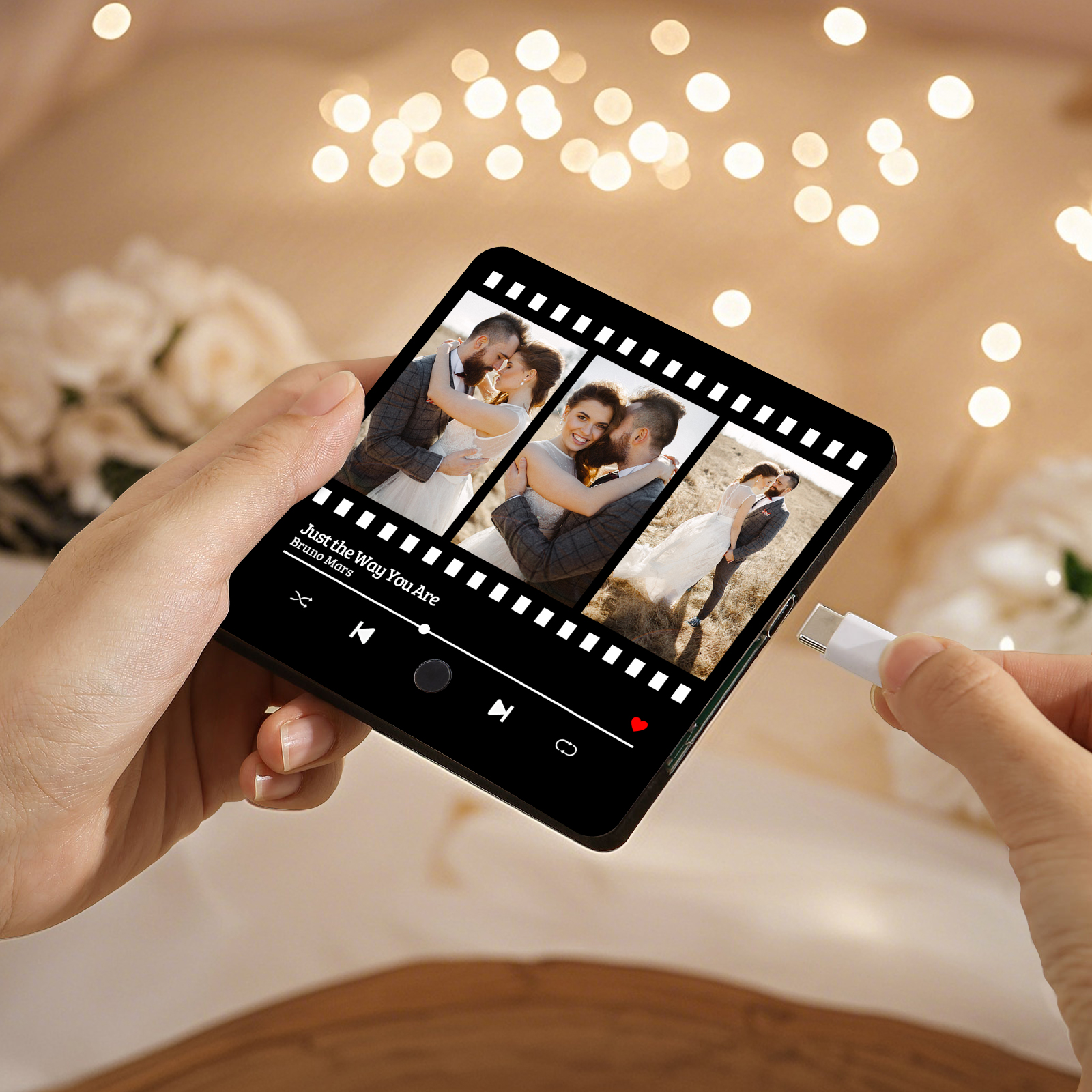 Personalised Music Fridge Magnet 3 Photos and Song Gift for Couple