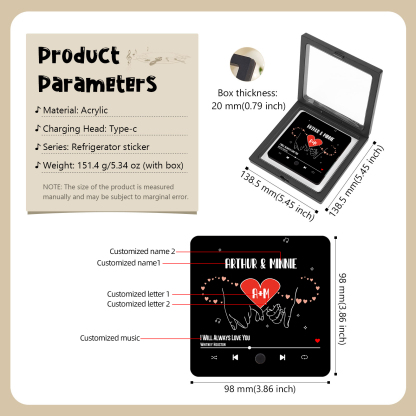 Personalised Music Fridge Magnet Infinity and Pinky Promise Custom 2 Names and Letters Gift for Couple