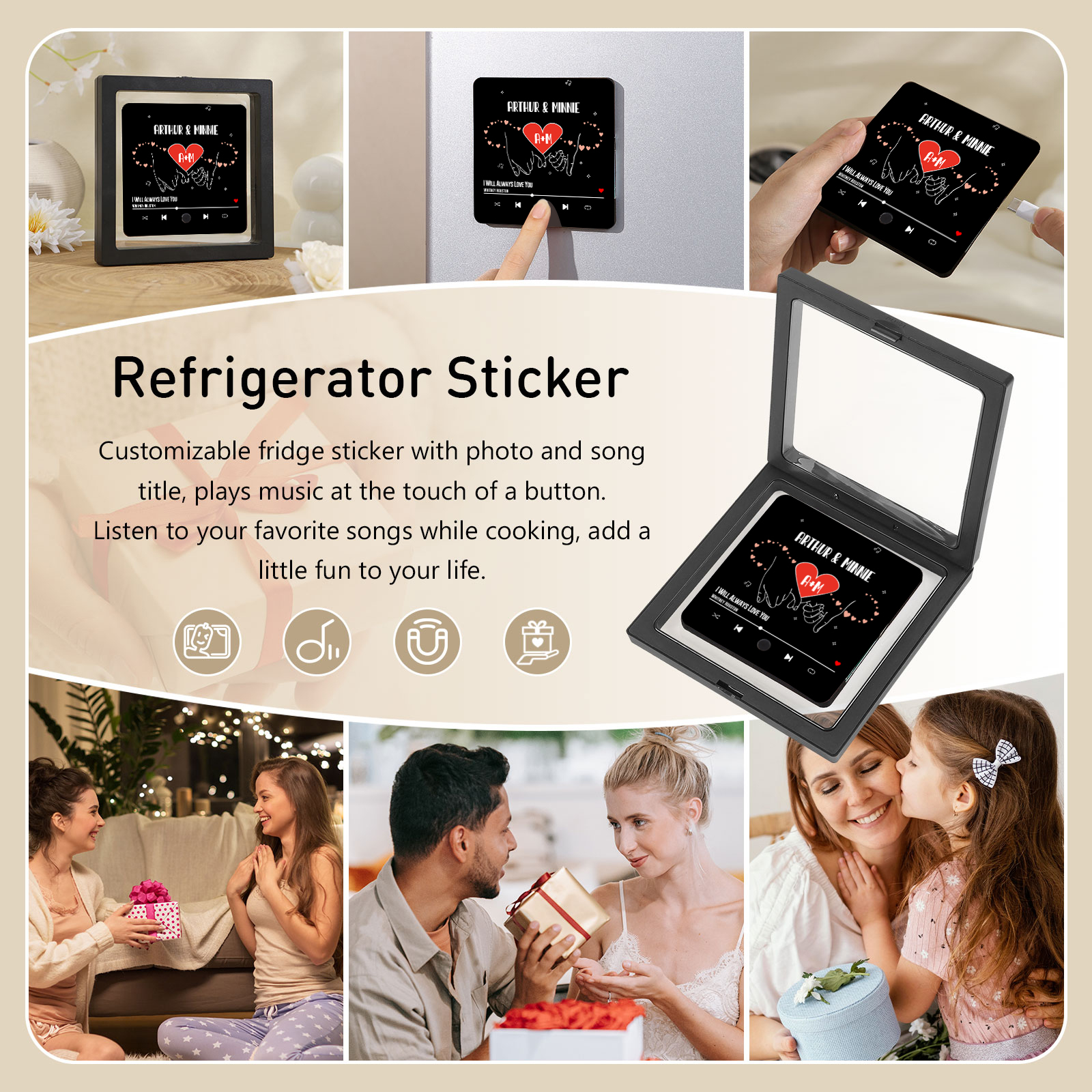 Personalised Music Fridge Magnet Infinity and Pinky Promise Custom 2 Names and Letters Gift for Couple