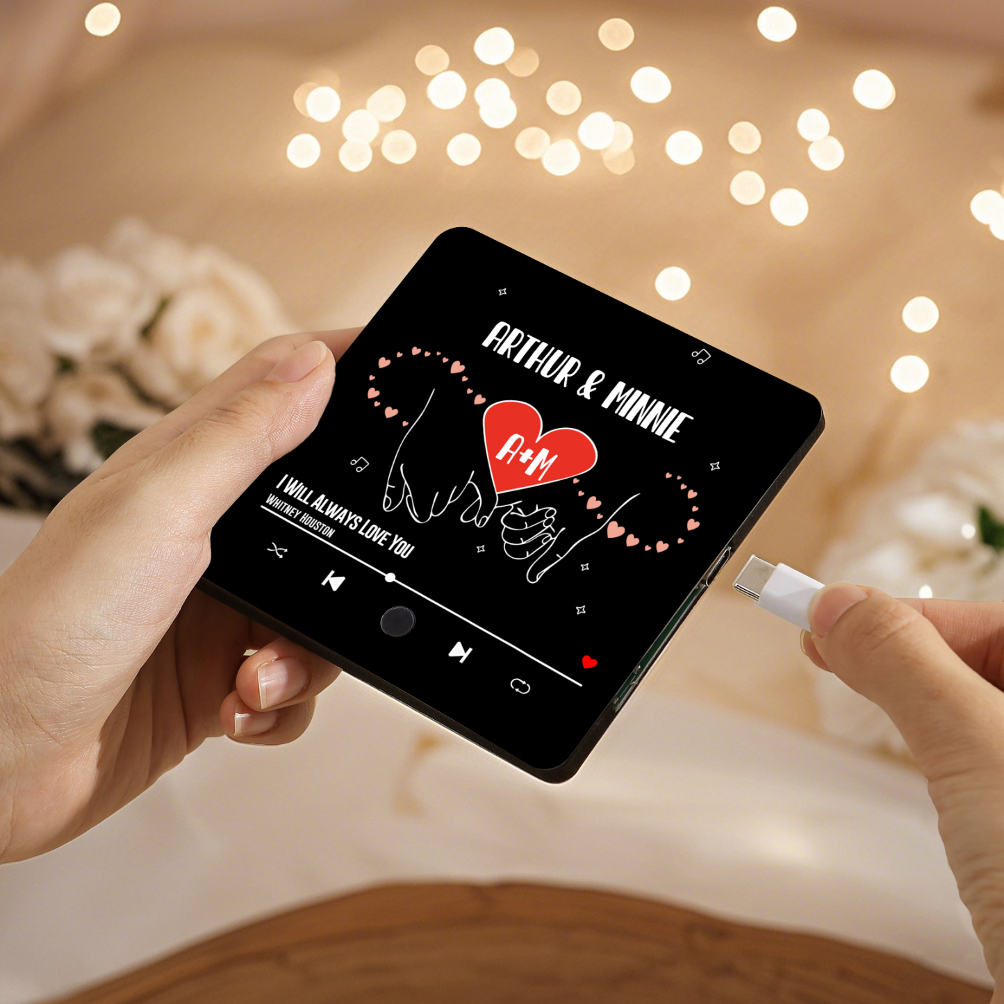 Personalised Music Fridge Magnet Infinity and Pinky Promise Custom 2 Names and Letters Gift for Couple