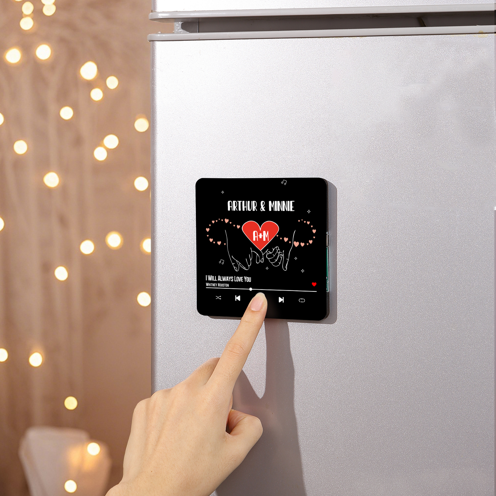 Personalised Music Fridge Magnet Infinity and Pinky Promise Custom 2 Names and Letters Gift for Couple