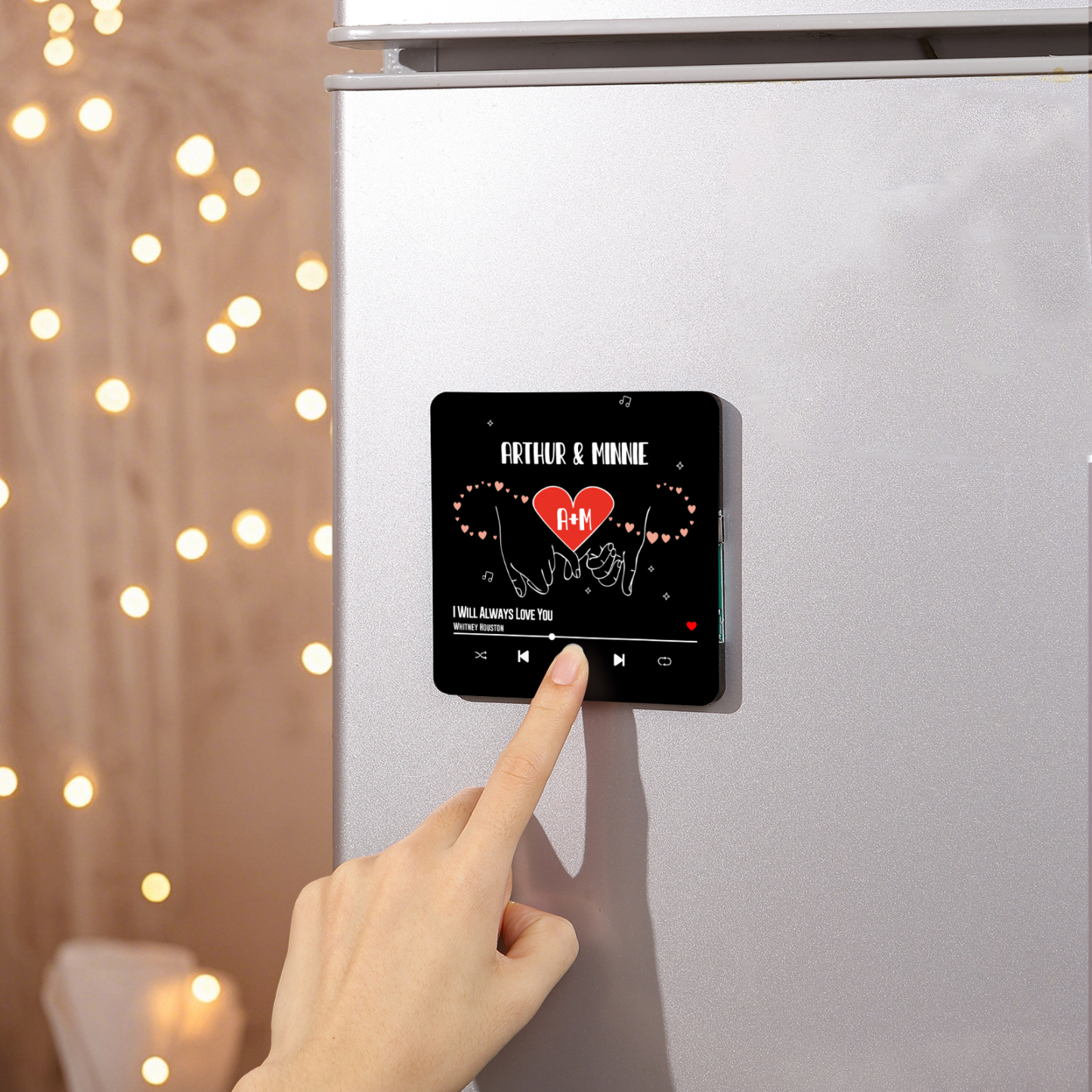 Personalised Music Fridge Magnet Infinity and Pinky Promise Custom 2 Names and Letters Gift for Couple