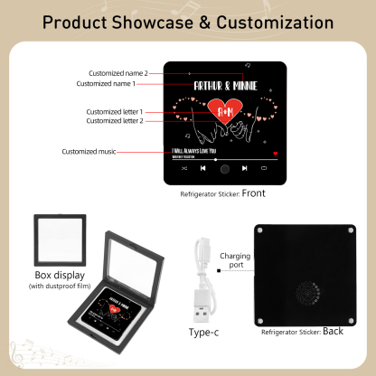 Personalised Music Fridge Magnet Infinity and Pinky Promise Custom 2 Names and Letters Gift for Couple