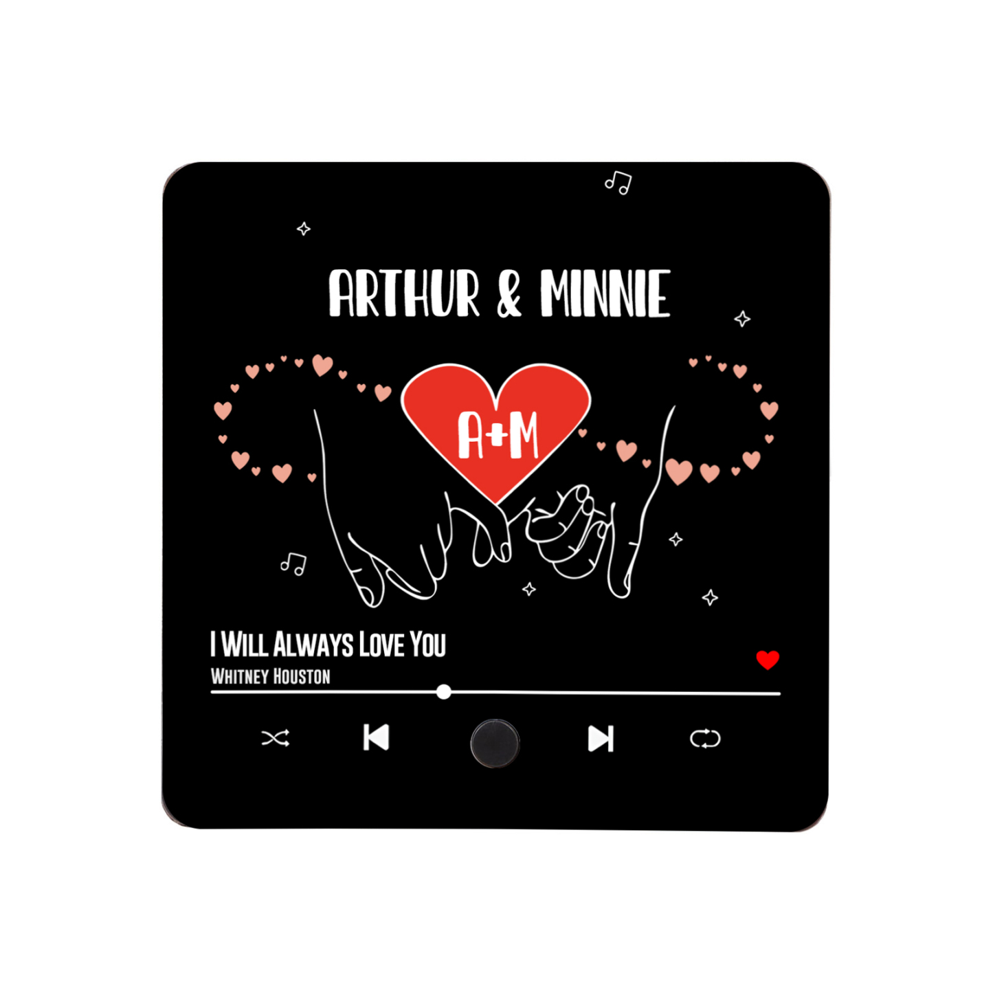 Personalised Music Fridge Magnet Infinity and Pinky Promise Custom 2 Names and Letters Gift for Couple