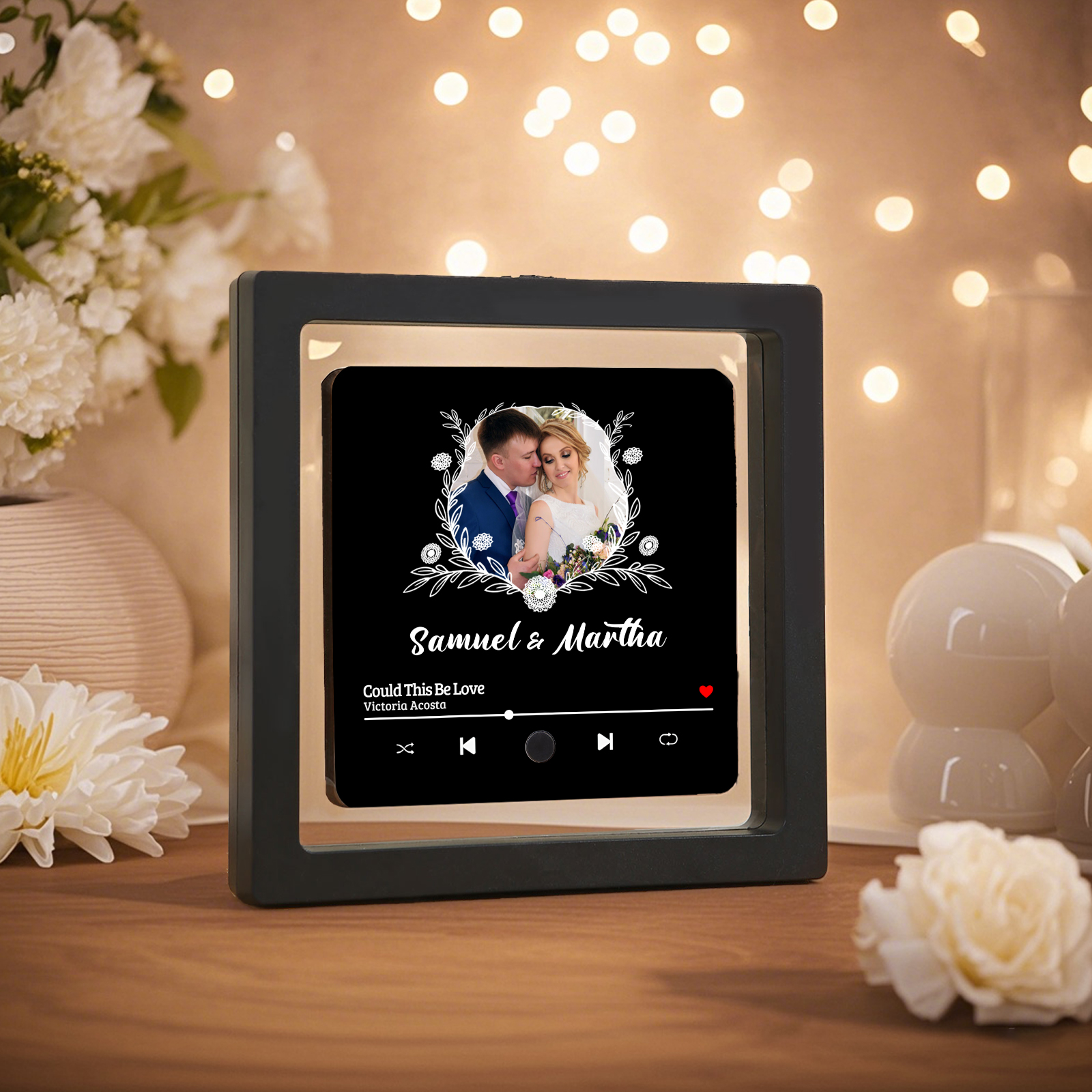 Personalised Music Fridge Magnet 2 Names and 1 Photo Gift for Couple