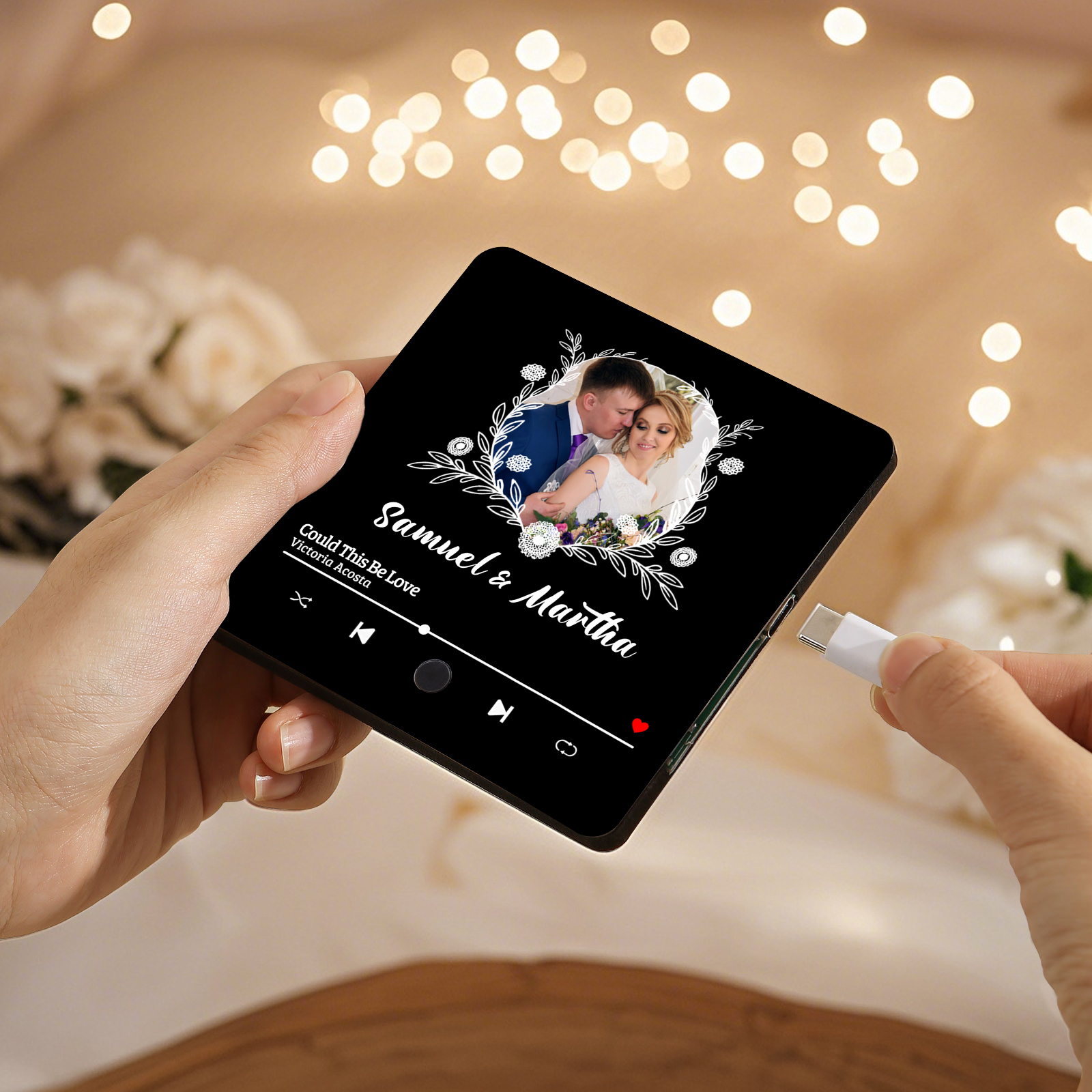 Personalised Music Fridge Magnet 2 Names and 1 Photo Gift for Couple