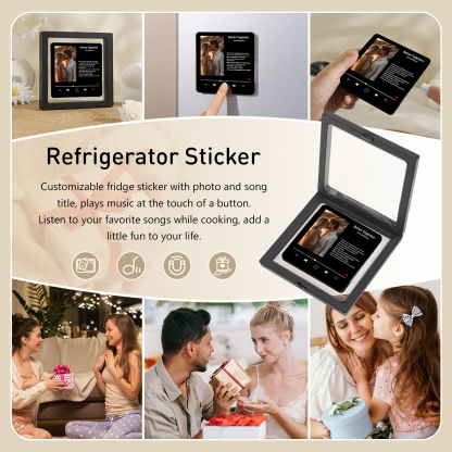 Personalised Music Fridge Magnet 1 Long Text and 1 Photo Gift for Couple