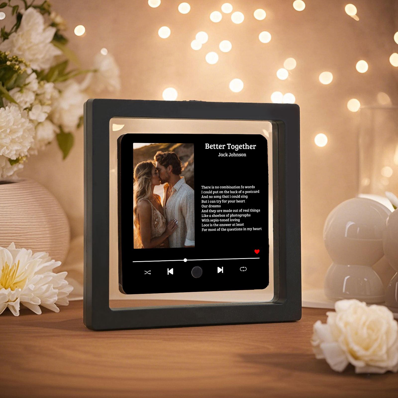 Personalised Music Fridge Magnet 1 Long Text and 1 Photo Gift for Couple