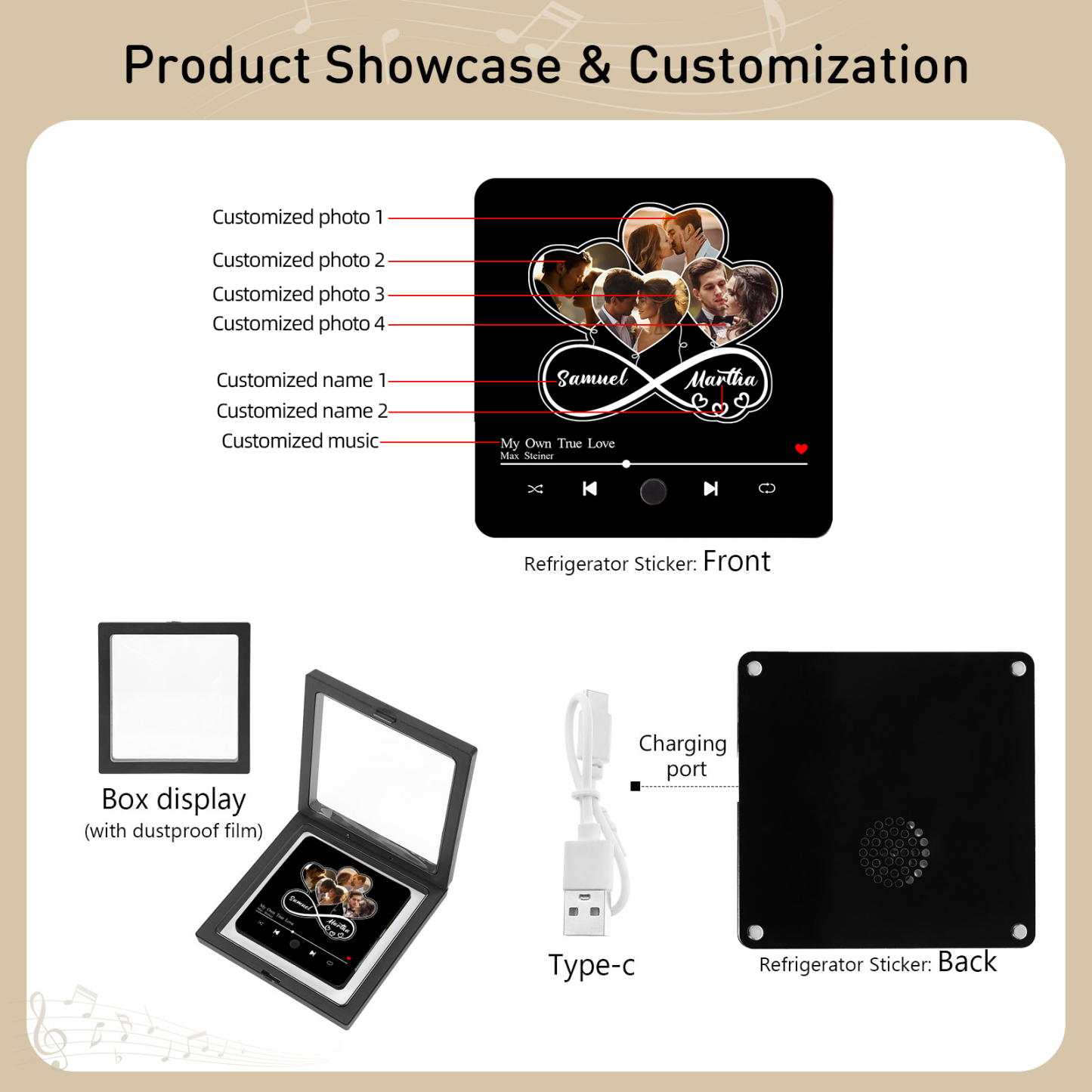 Personalised Music Fridge Magnet Infinity Heart Shaped Photo Gift for Couple