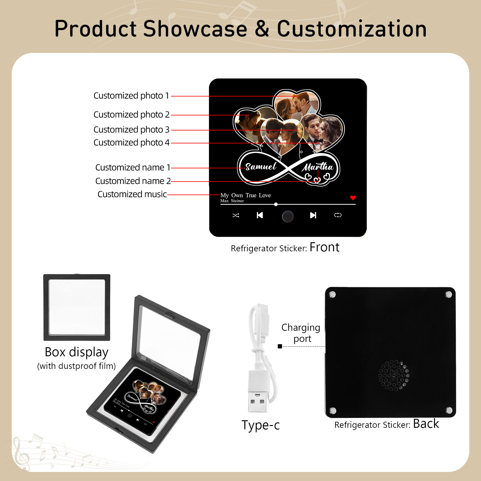 Personalised Music Fridge Magnet Infinity Heart Shaped Photo Gift for Couple