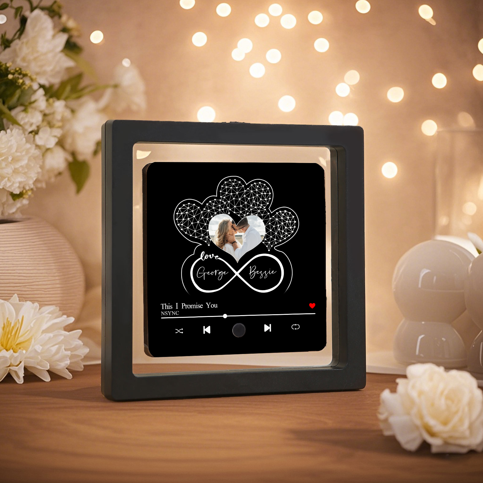 Infinity Heart Shaped Photo Personalised Music Fridge Magnet Gift for Couple