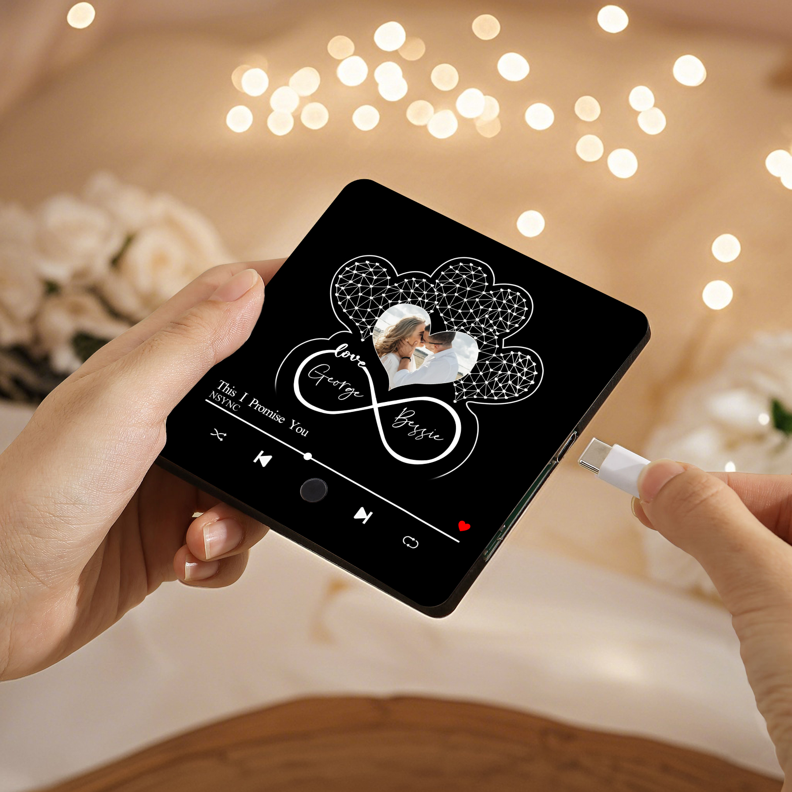 Infinity Heart Shaped Photo Personalised Music Fridge Magnet Gift for Couple