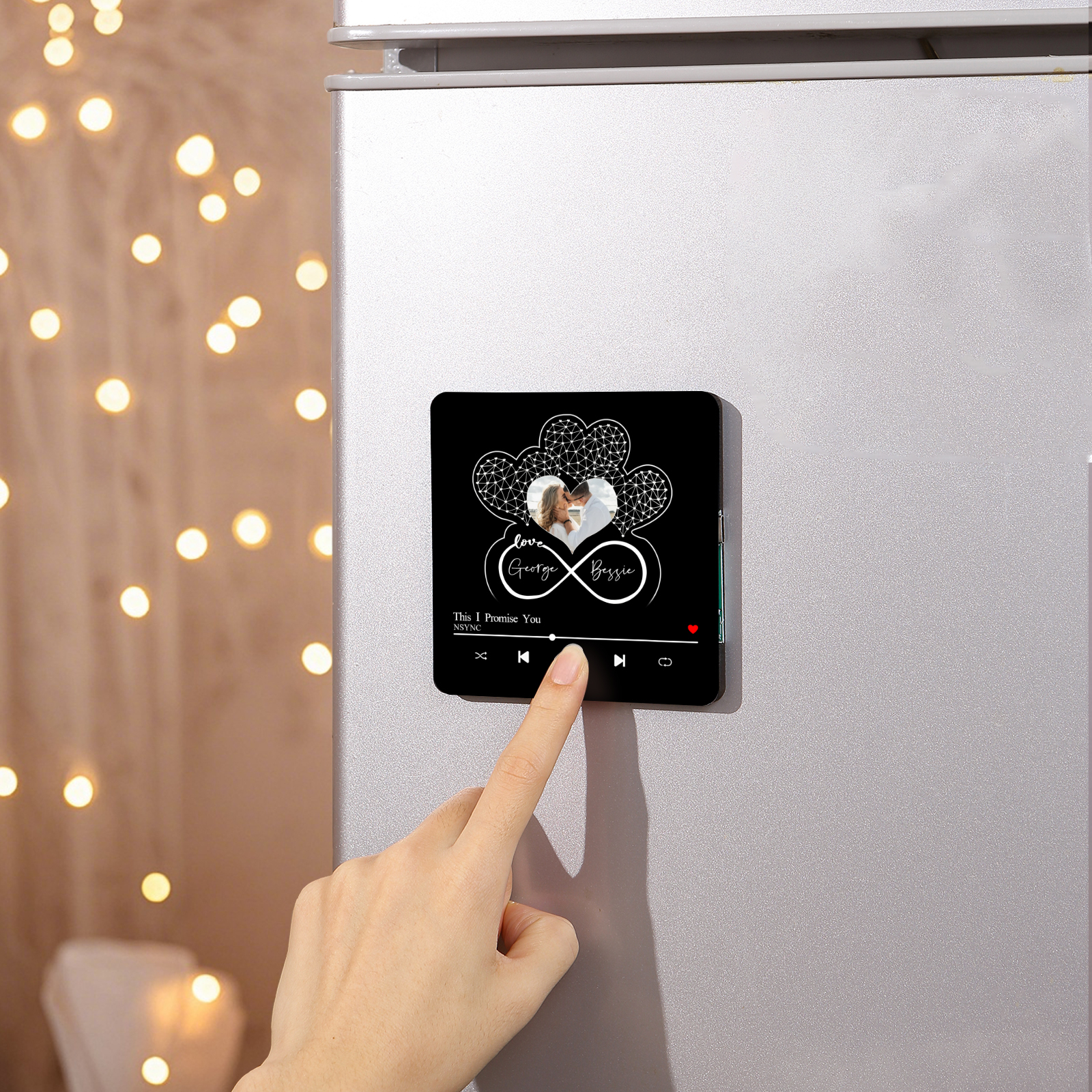 Infinity Heart Shaped Photo Personalised Music Fridge Magnet Gift for Couple