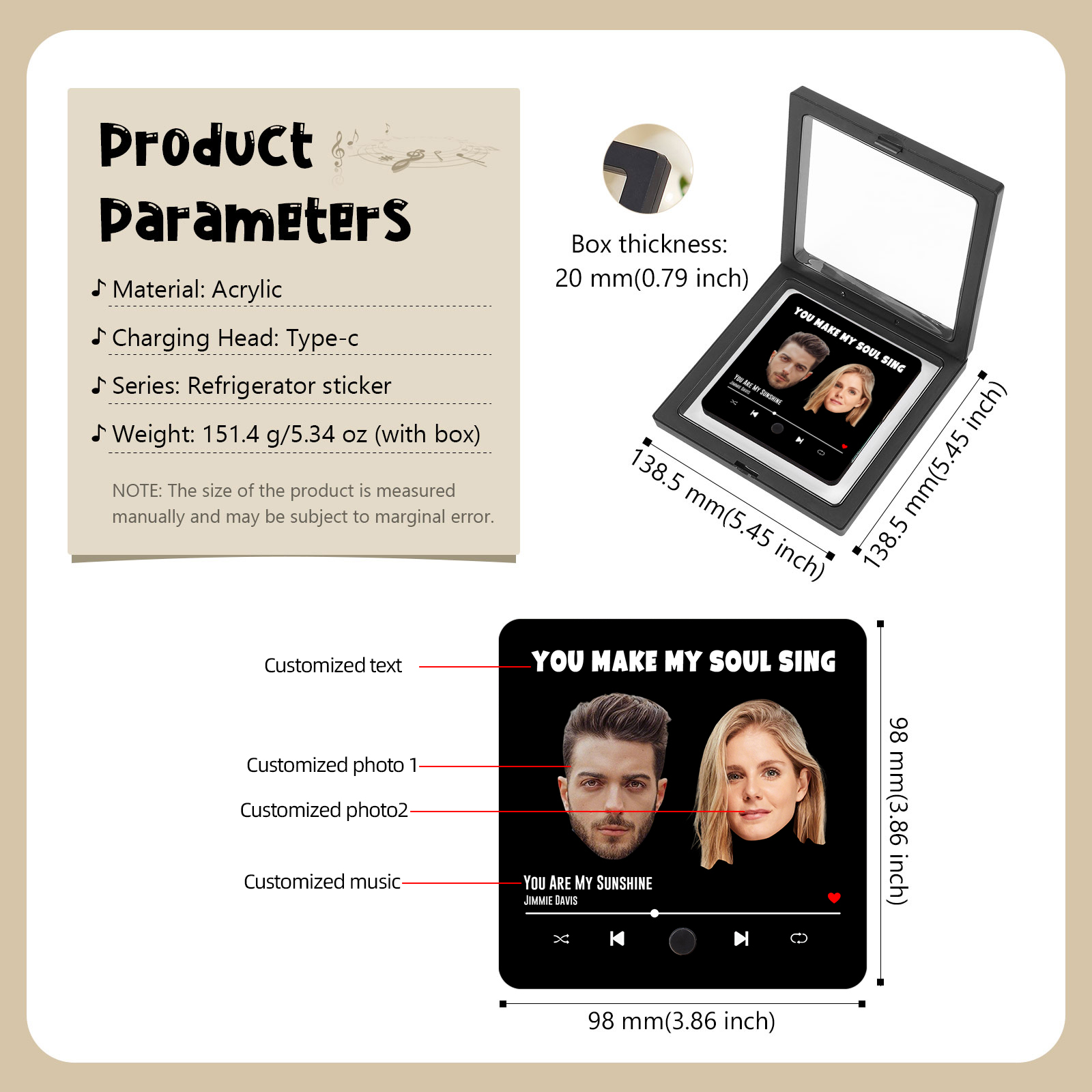 Personalised Music Fridge Magnet You Make My Soul Sing Gift for Couple